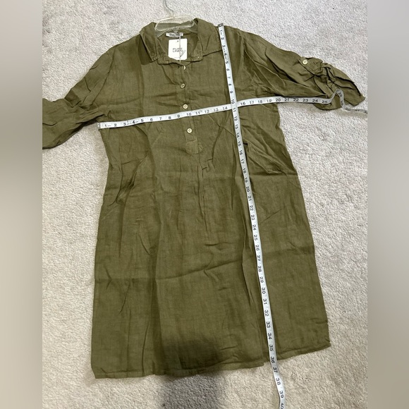 Elena Baldi Army Green Olive Linen knee Length Dress size XL - Picture 7 of 8